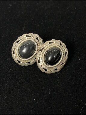 Vintage jezlaine sterling silver filigree and onyx earrings
